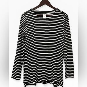 CAbi Black & White Striped Long Sleeve Top
